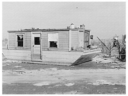 Houseboat Amid Flood Debris in Maunie Illinois 1937