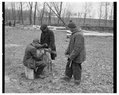 Workers Filing a Saw in Shadeland Indiana March 1937