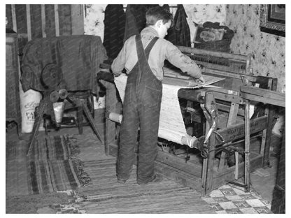 Son Weaving Rug in Indiana Farmhouse March 1937