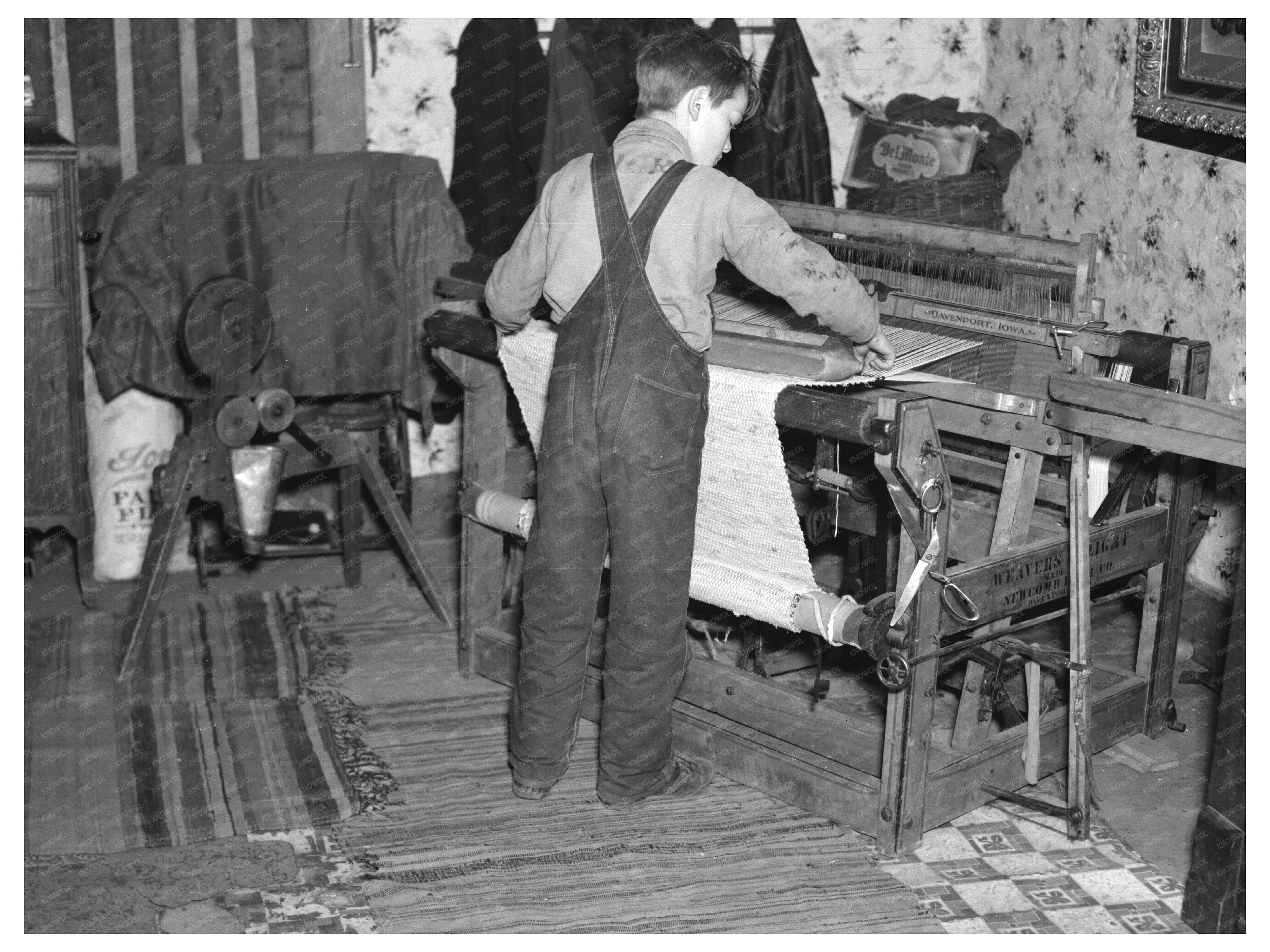 Son Weaving Rug in Indiana Farmhouse March 1937