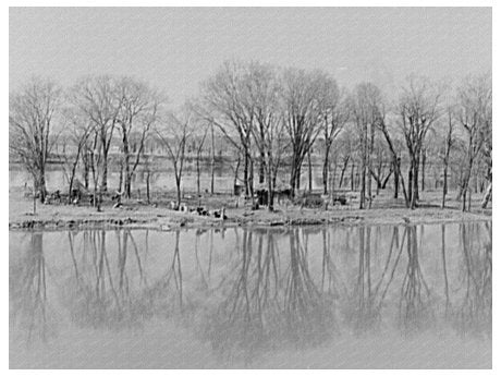 Illinois River Farm Home March 1937 Vintage Photograph