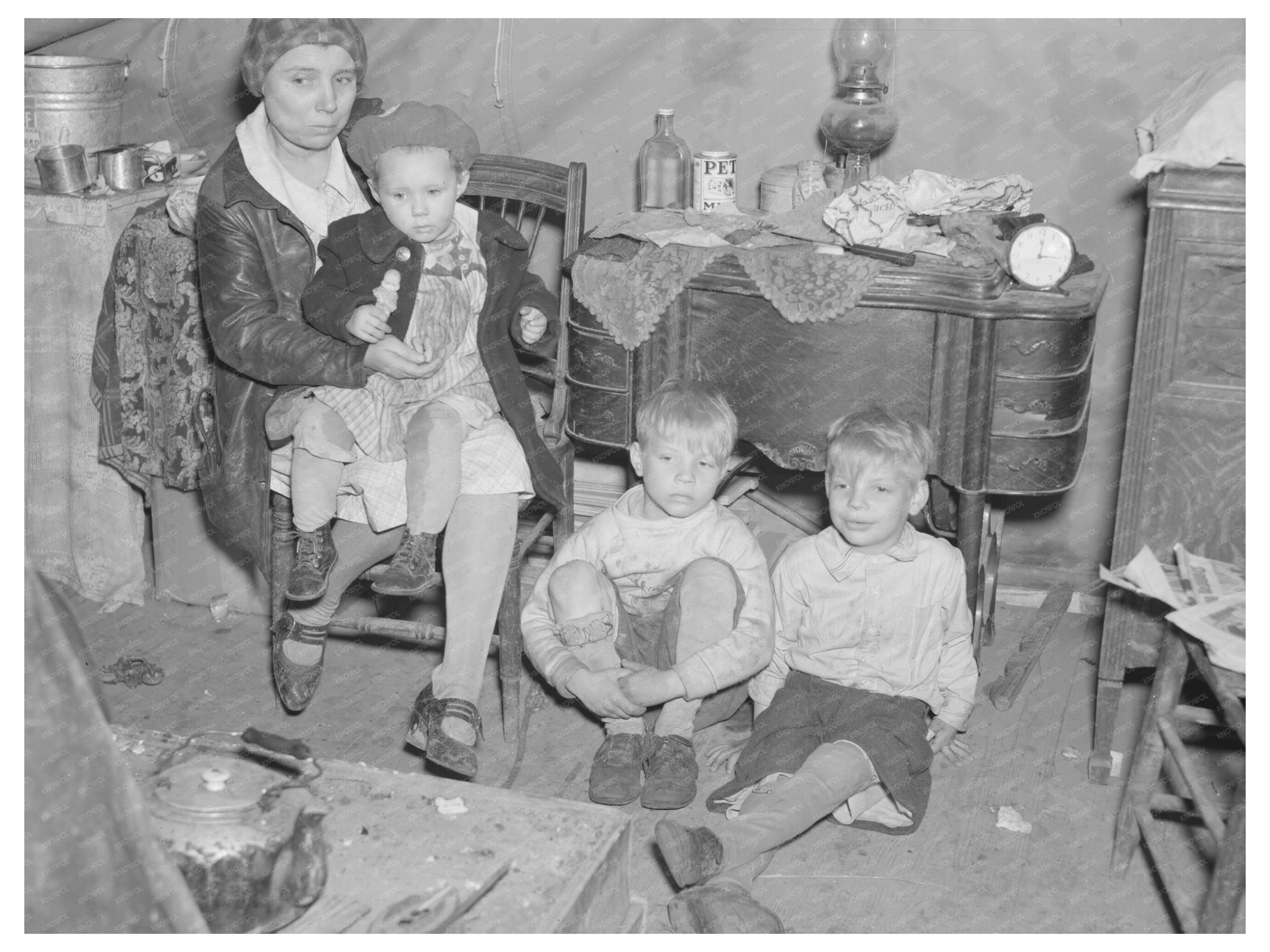 Family in Tent City Shawneetown Illinois Flood April 1937