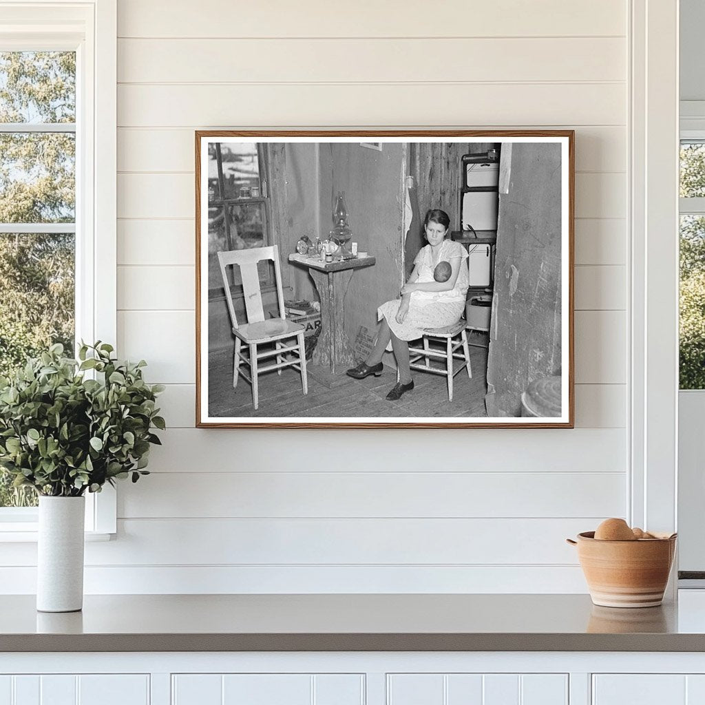 Mrs. Smallwood and Baby in Wisconsin Shack April 1937