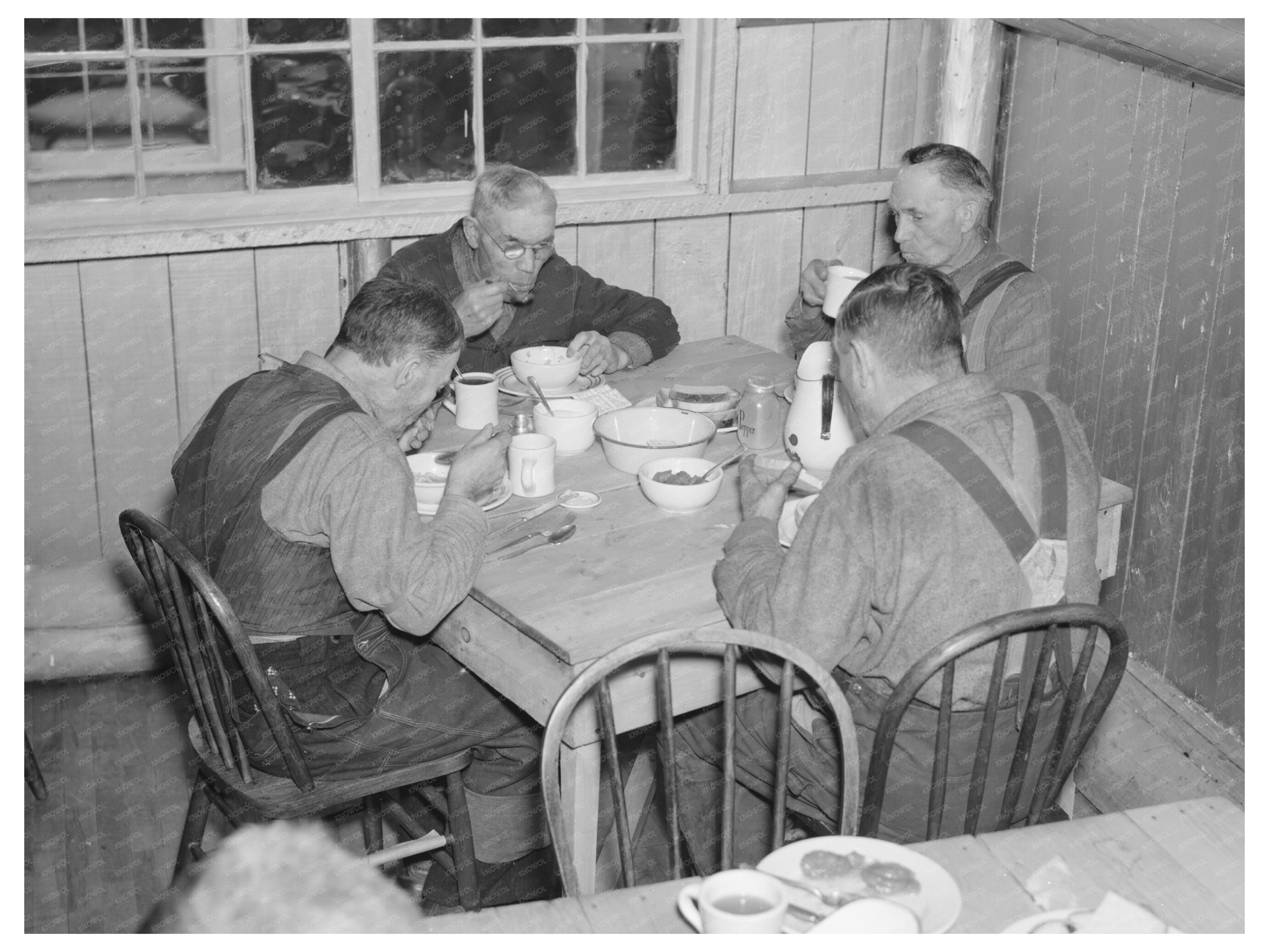 Men Eating at Hagerman Lake Camp Iron County Michigan 1937