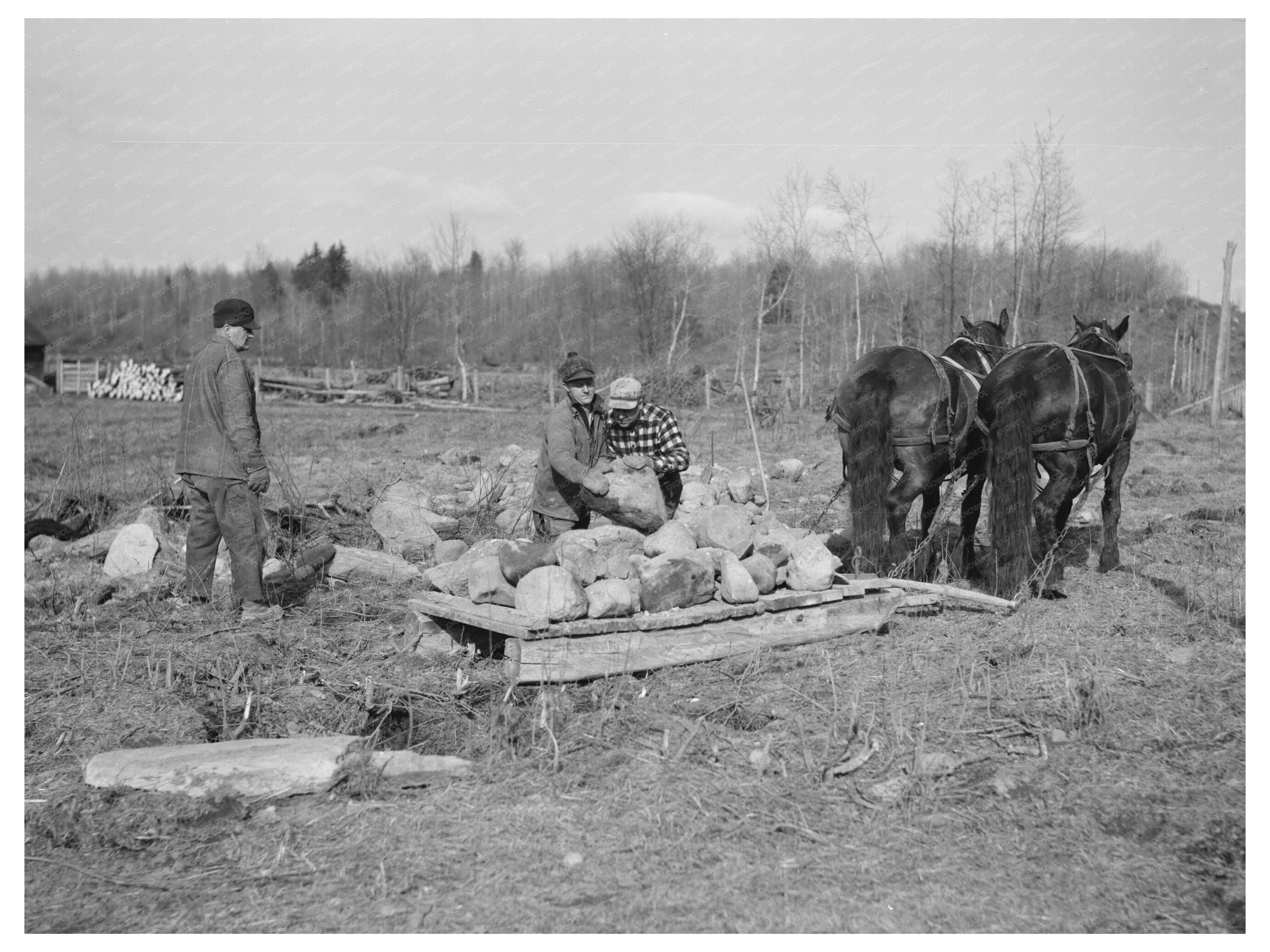 Workers Placing Stones in Lumbercamp Wisconsin 1937