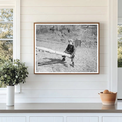 Child Playing on Homemade Teeter-Totter Long Lake 1937