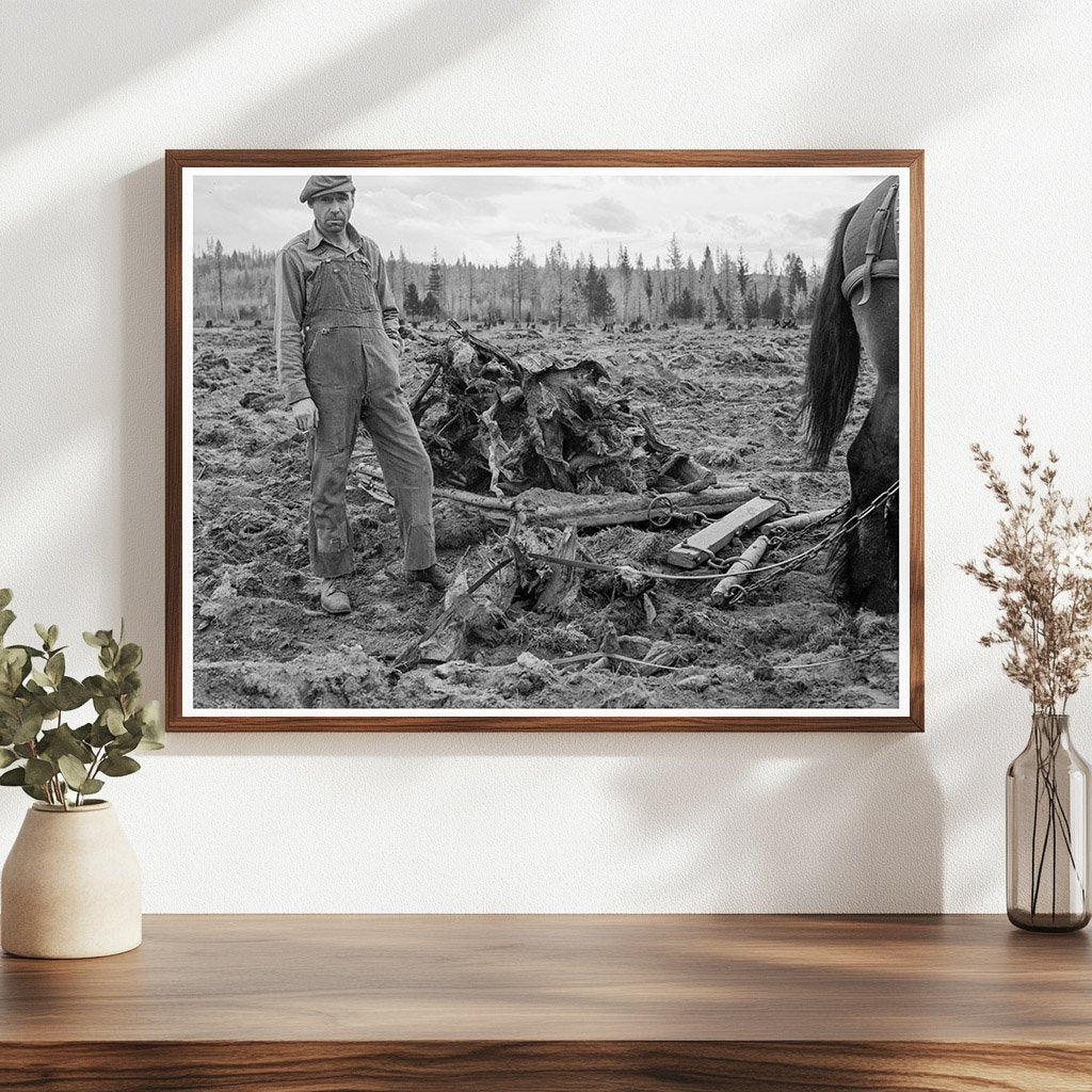 1939 Vintage Lumber Worker Clearing Field in Idaho