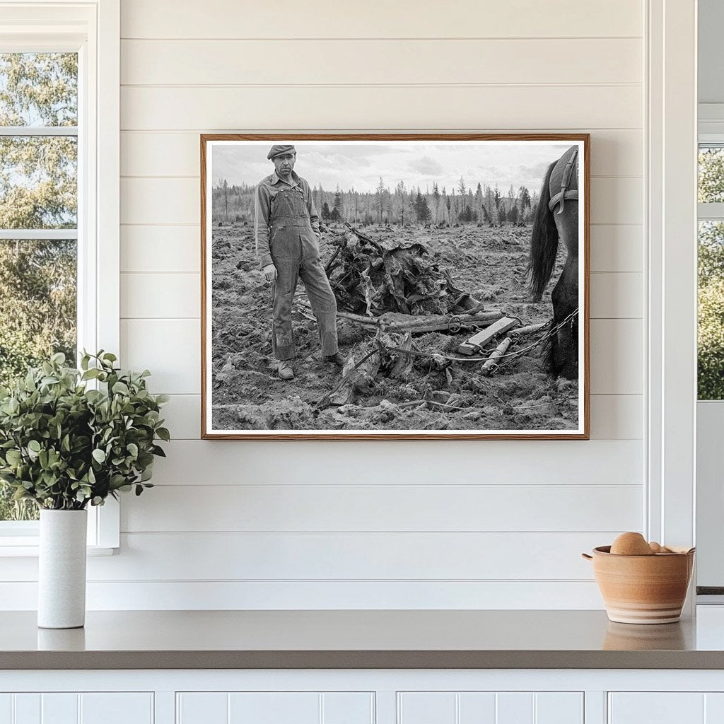 1939 Vintage Lumber Worker Clearing Field in Idaho