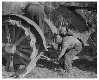 Men Hooking Threshing Machine to Tractor in 1937 Minnesota