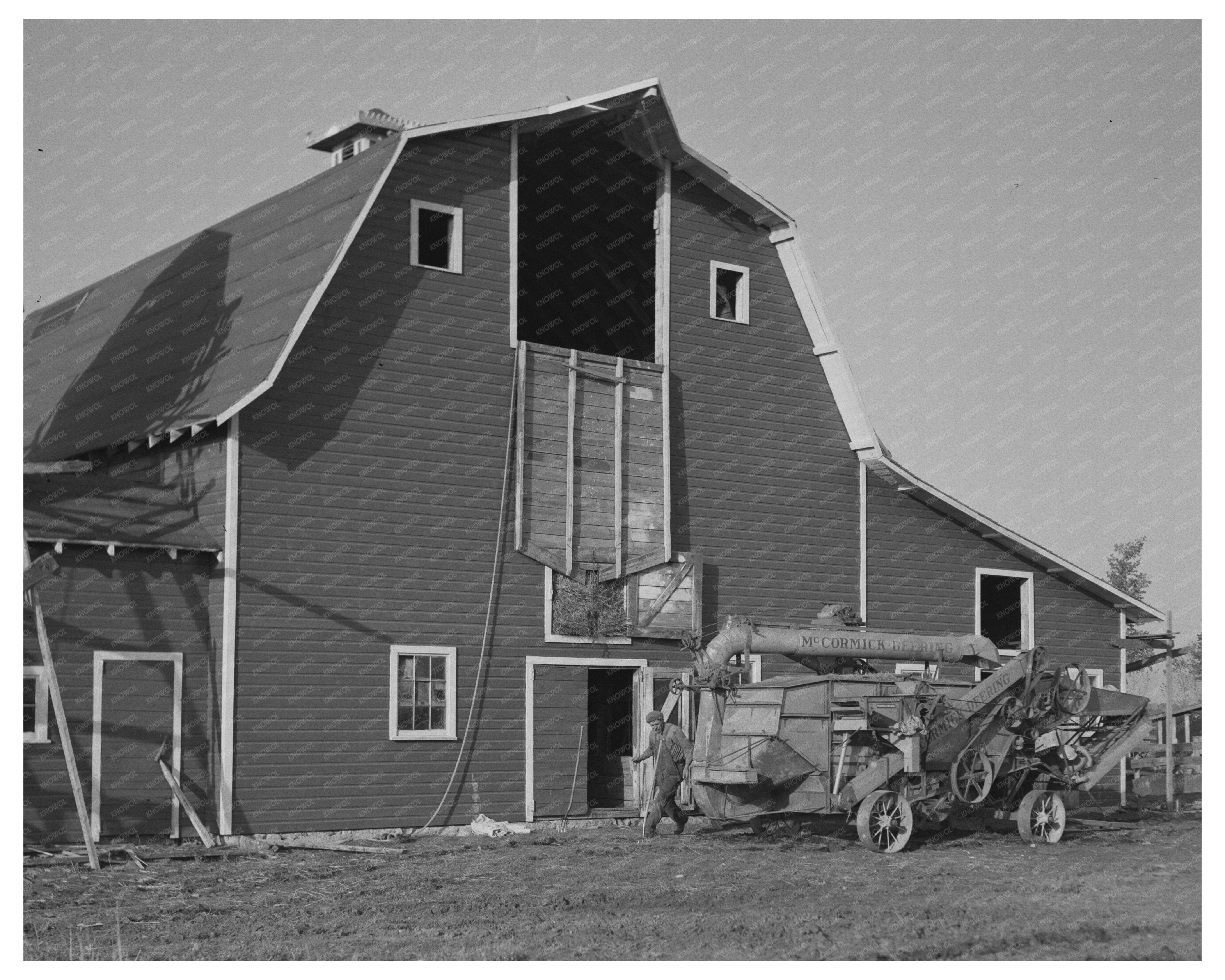 Threshing Machine and Barn in Littlefork Minnesota 1937