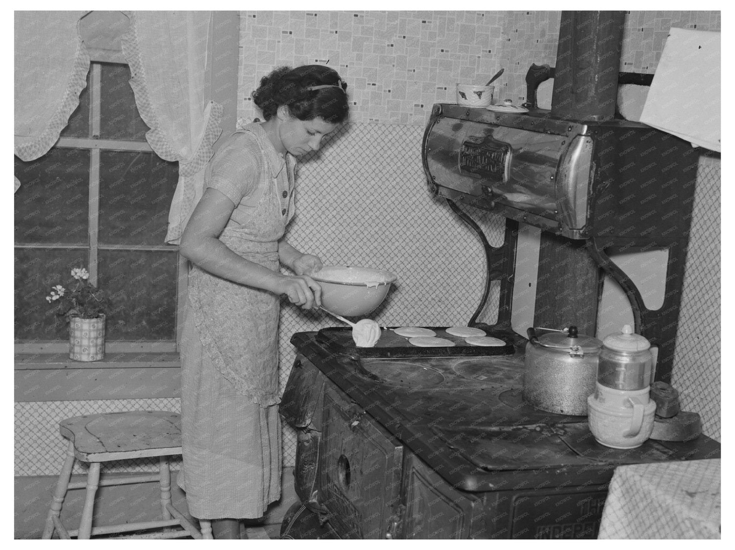 Mrs. Orville White Making Pancakes Northome Minnesota 1937