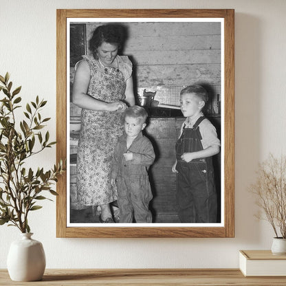 Mother Dressing Children at Farm Home North Dakota 1937