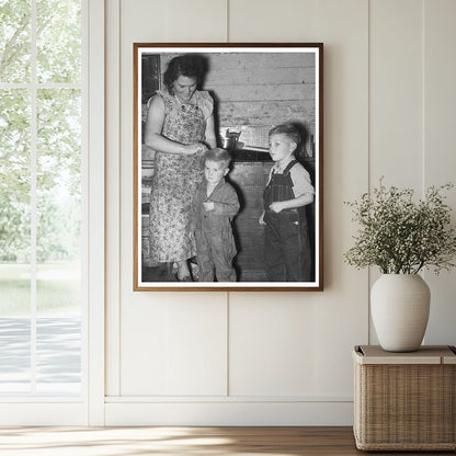 Mother Dressing Children at Farm Home North Dakota 1937