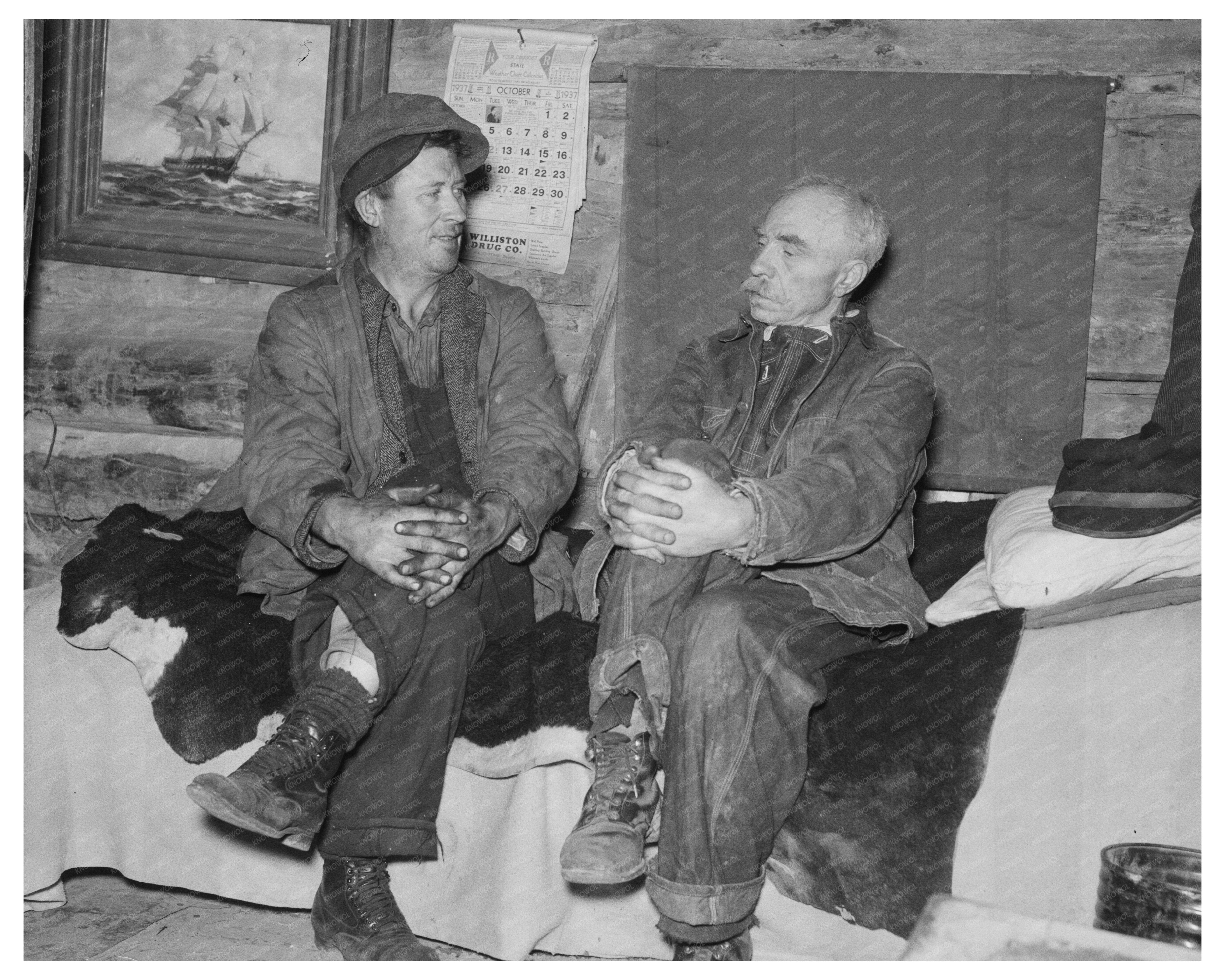 Farmers at OBrien Homesteading Shack North Dakota 1937