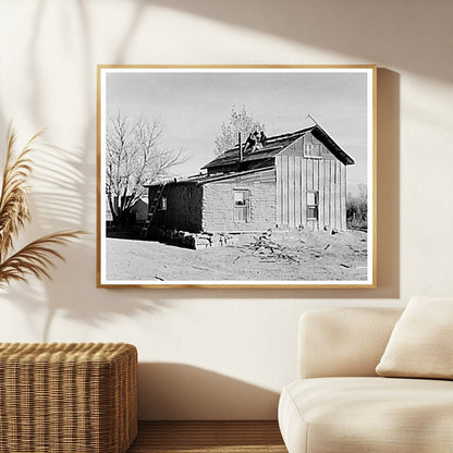 Farmer and Wife Roofing Farmhouse in North Dakota 1937