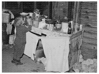 Young Girl in Kitchen Montana Farm Home 1937