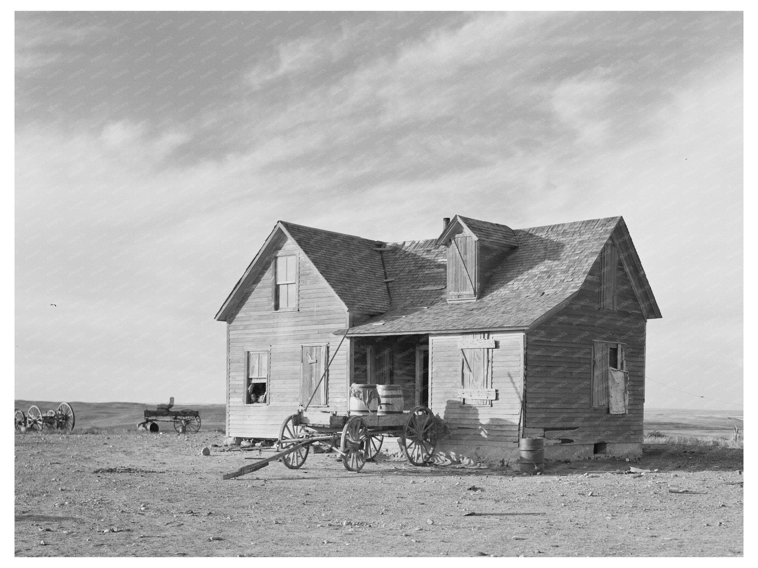 Vintage Farmhouse and Wagon in Montana 1937