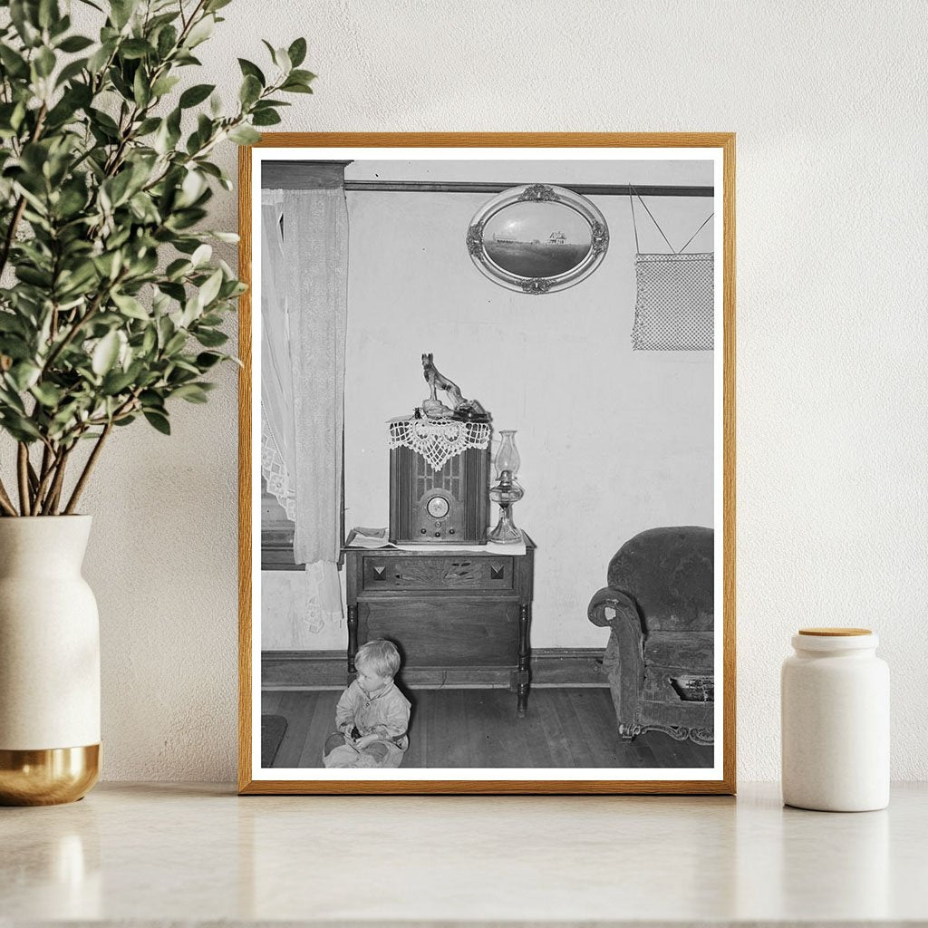 Bakke Child in 1937 North Dakota Farmhouse Living Room