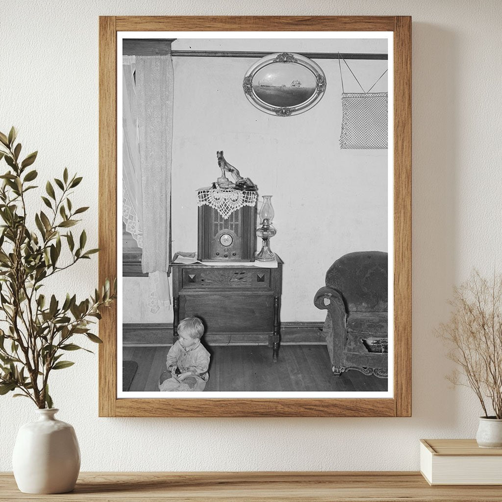 Bakke Child in 1937 North Dakota Farmhouse Living Room