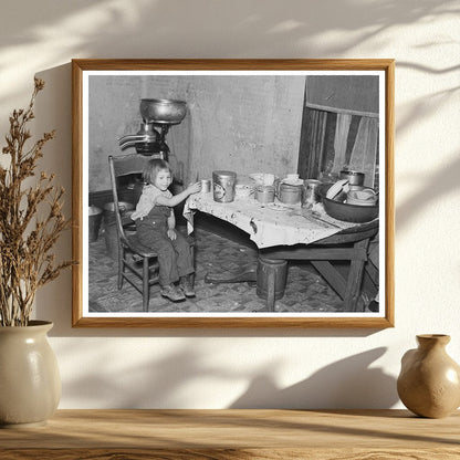 Daughter of John Baker in North Dakota Kitchen 1937