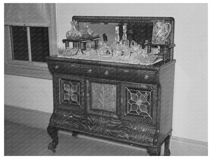 Vintage Sideboard with Cut Glass Deadwood South Dakota 1937