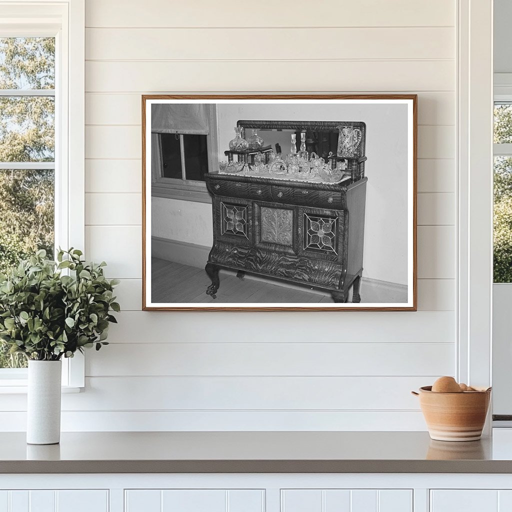 Vintage Sideboard with Cut Glass Deadwood South Dakota 1937