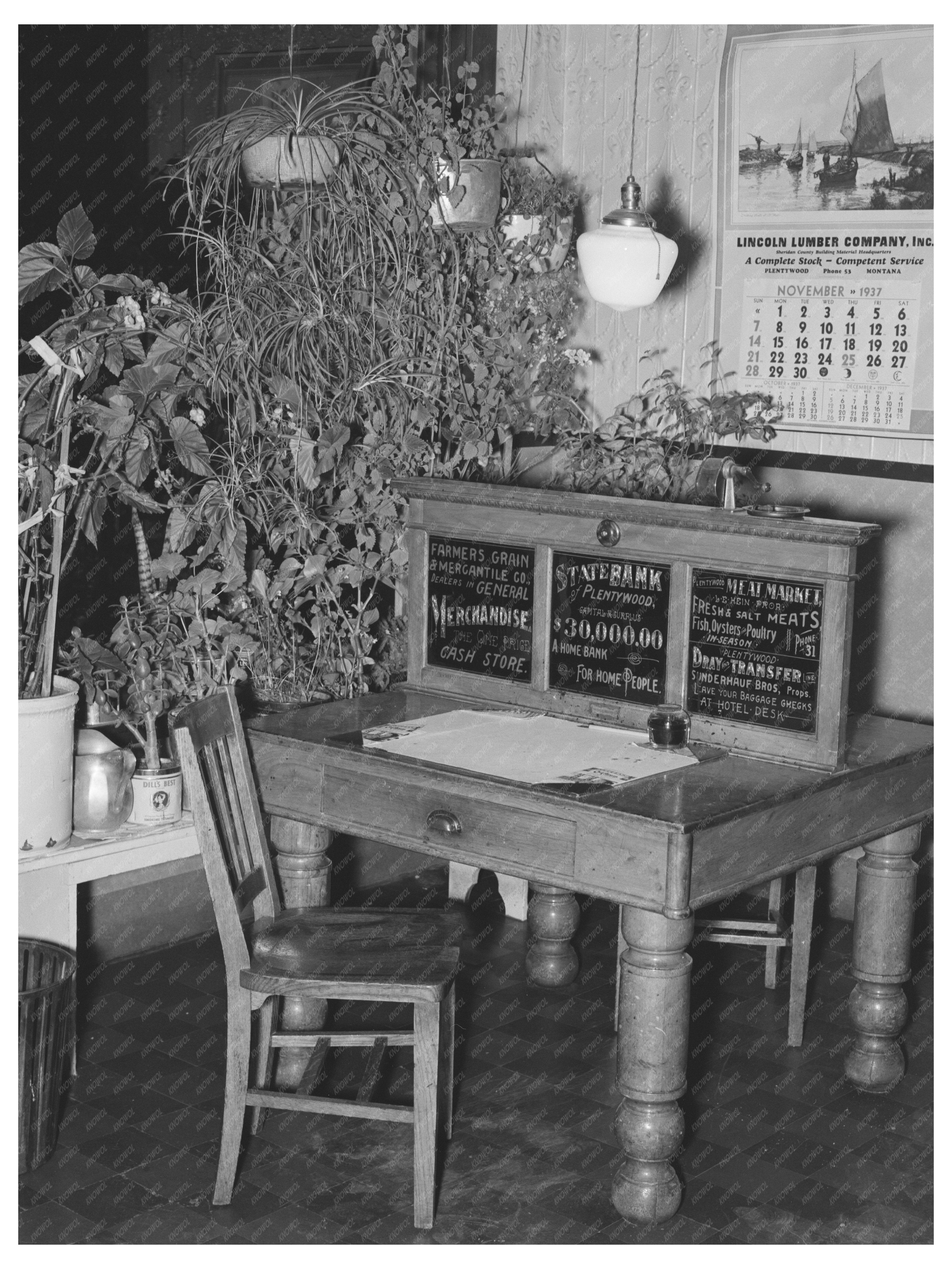 Vintage Hotel Desk in Plentywood Montana 1937