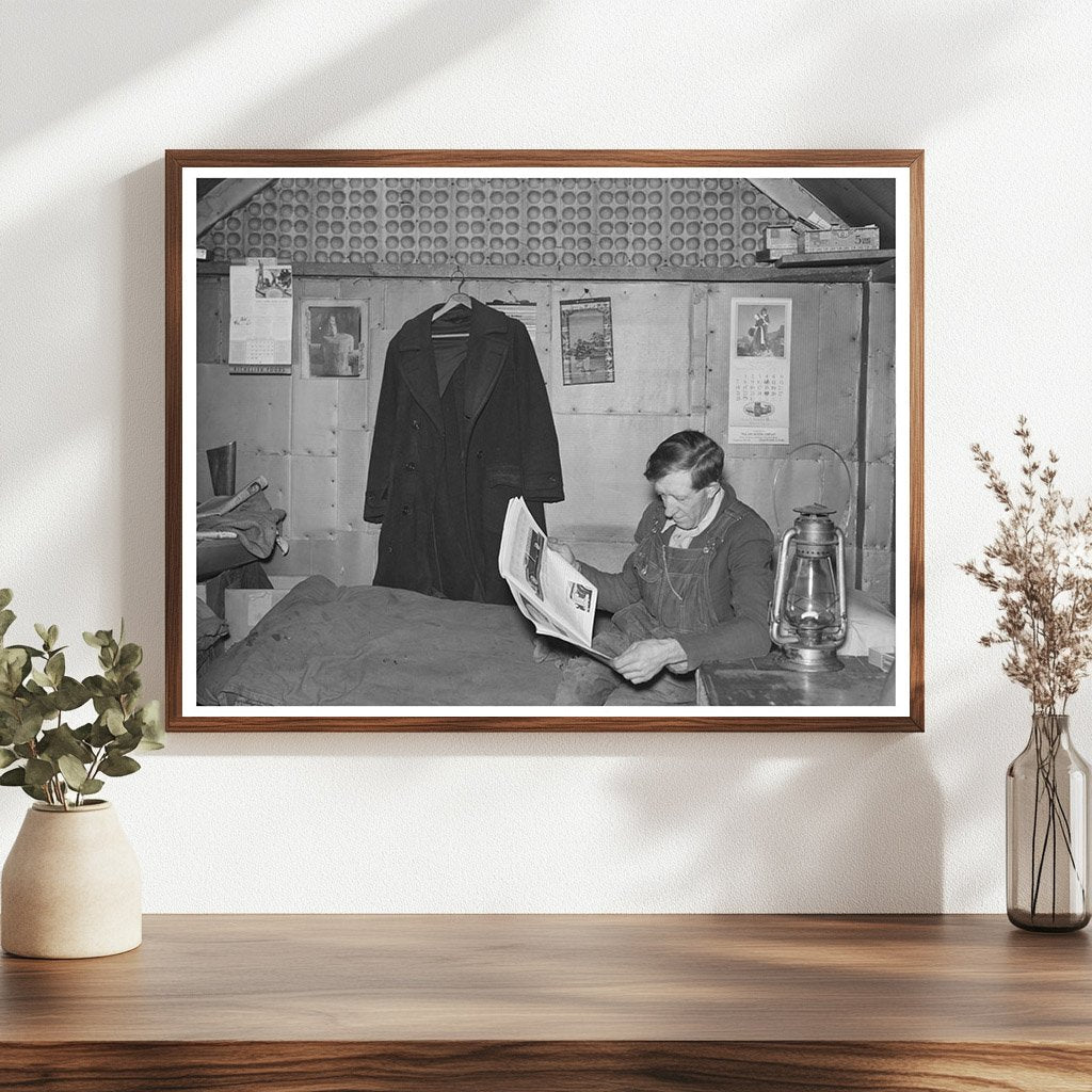 Gold Miner Reading in Shack Two Bit Creek South Dakota 1937