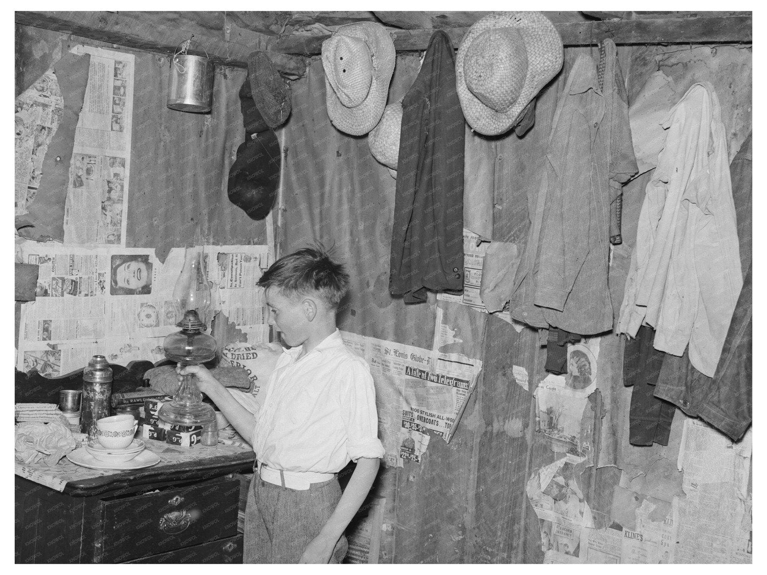 Sharecroppers Son in Bedroom La Forge Missouri 1938