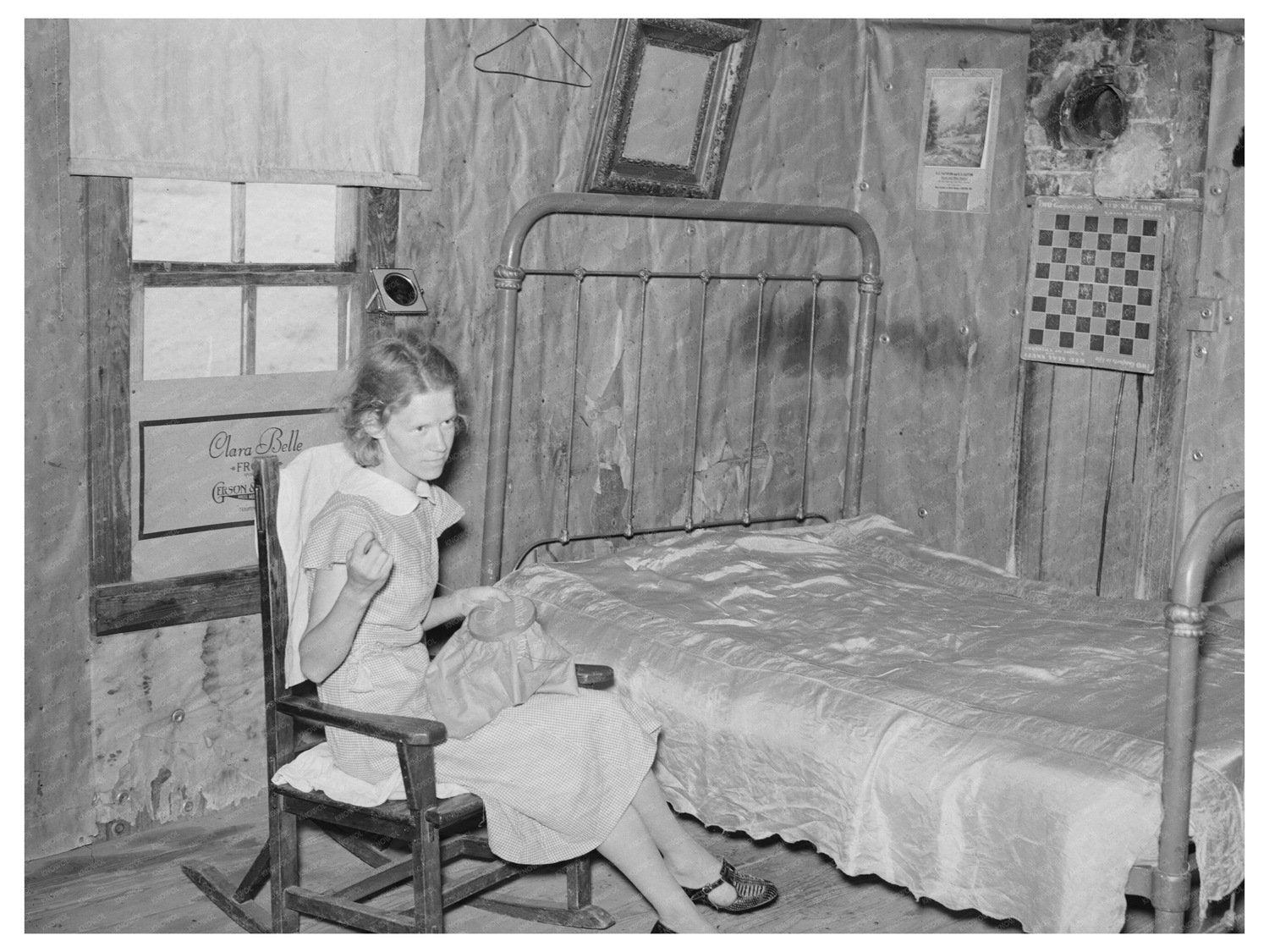 Sharecroppers Daughter Sewing in 1938 Missouri Home