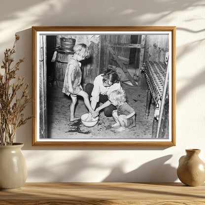 Mother Washing Daughters Feet in 1938 Sharecropper Shack