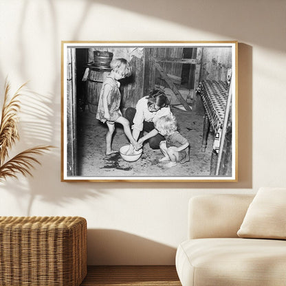 Mother Washing Daughters Feet in 1938 Sharecropper Shack