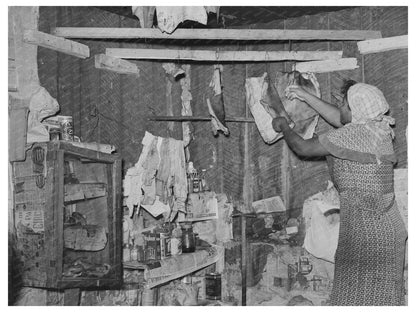 Woman Removing Fatback in 1938 Missouri Kitchen