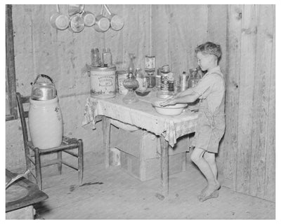 1938 Boy Washing Hands on Southeast Missouri Farm