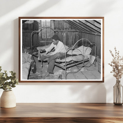 Vintage 1938 Photo of Boy in Attic of Sharecropper Shack