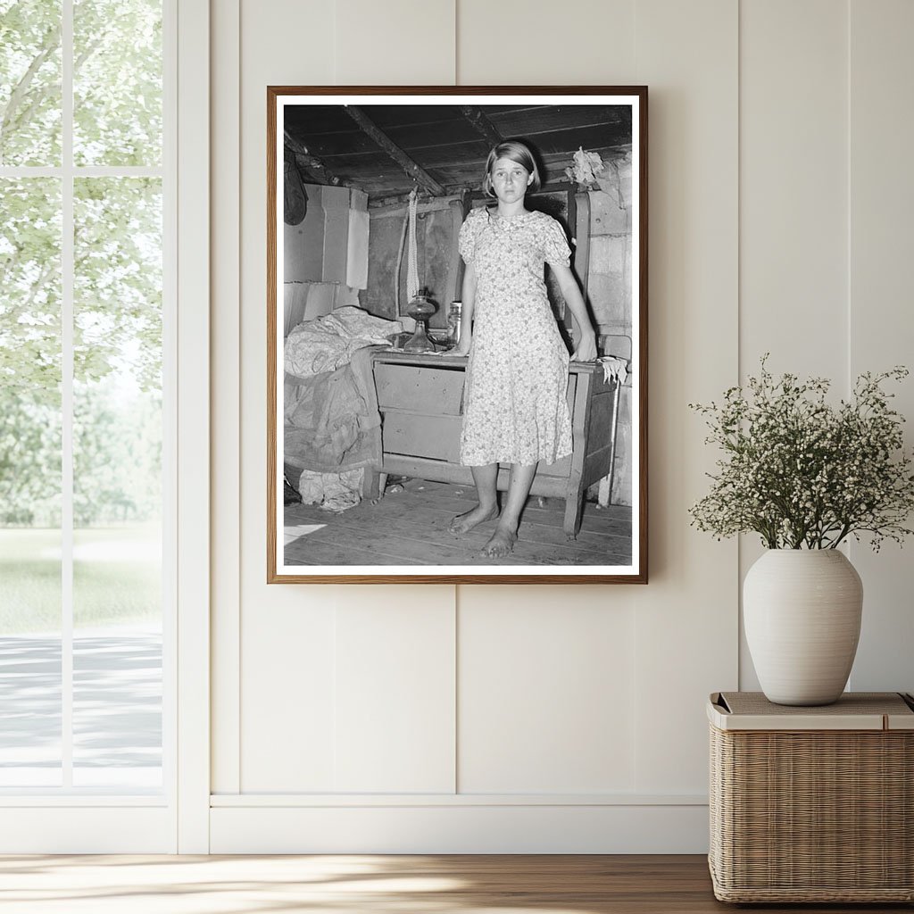 Girl at Wooden Bureau in Tin Town Missouri 1938