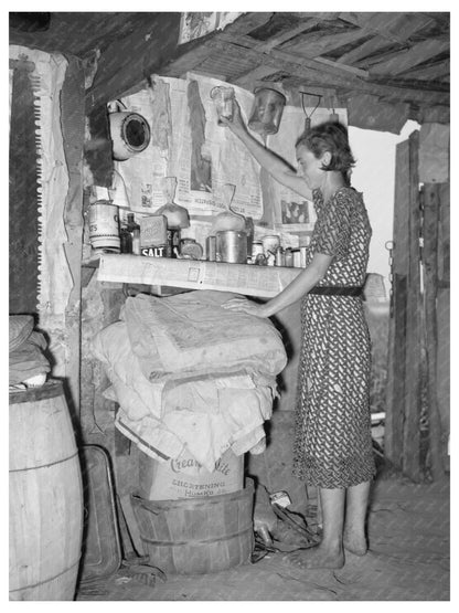 Vintage 1938 Woman in Shack at Tin Town Missouri