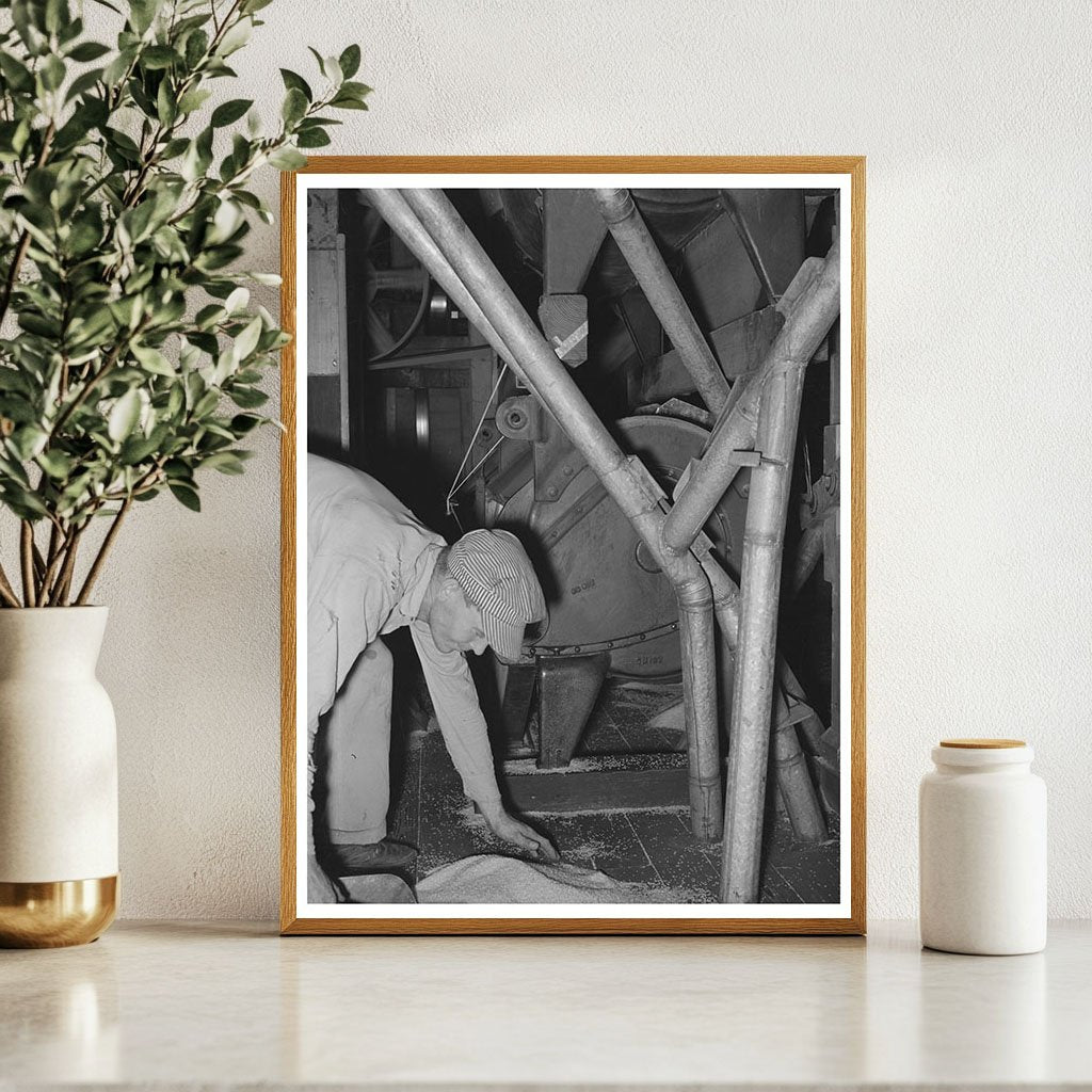 Rice Mill Worker Collecting Spilled Rice Crowley Louisiana 1938