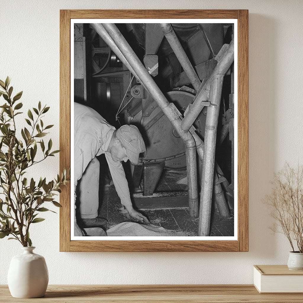 Rice Mill Worker Collecting Spilled Rice Crowley Louisiana 1938