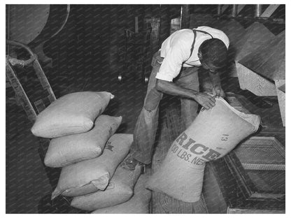 Rice Mill Worker Slitting Bag Seam Abbeville Louisiana 1938