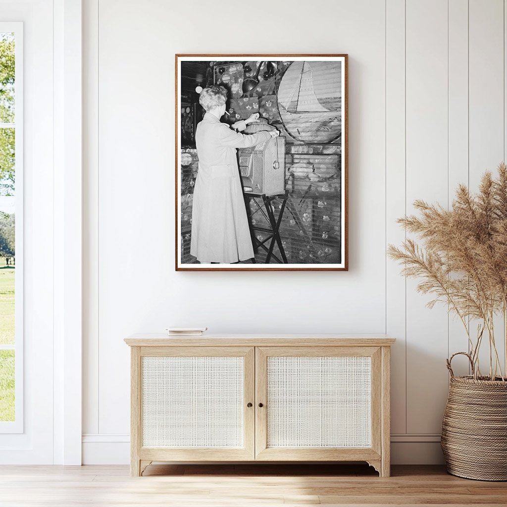 Girl Playing Slot Machine in Raceland Louisiana 1938