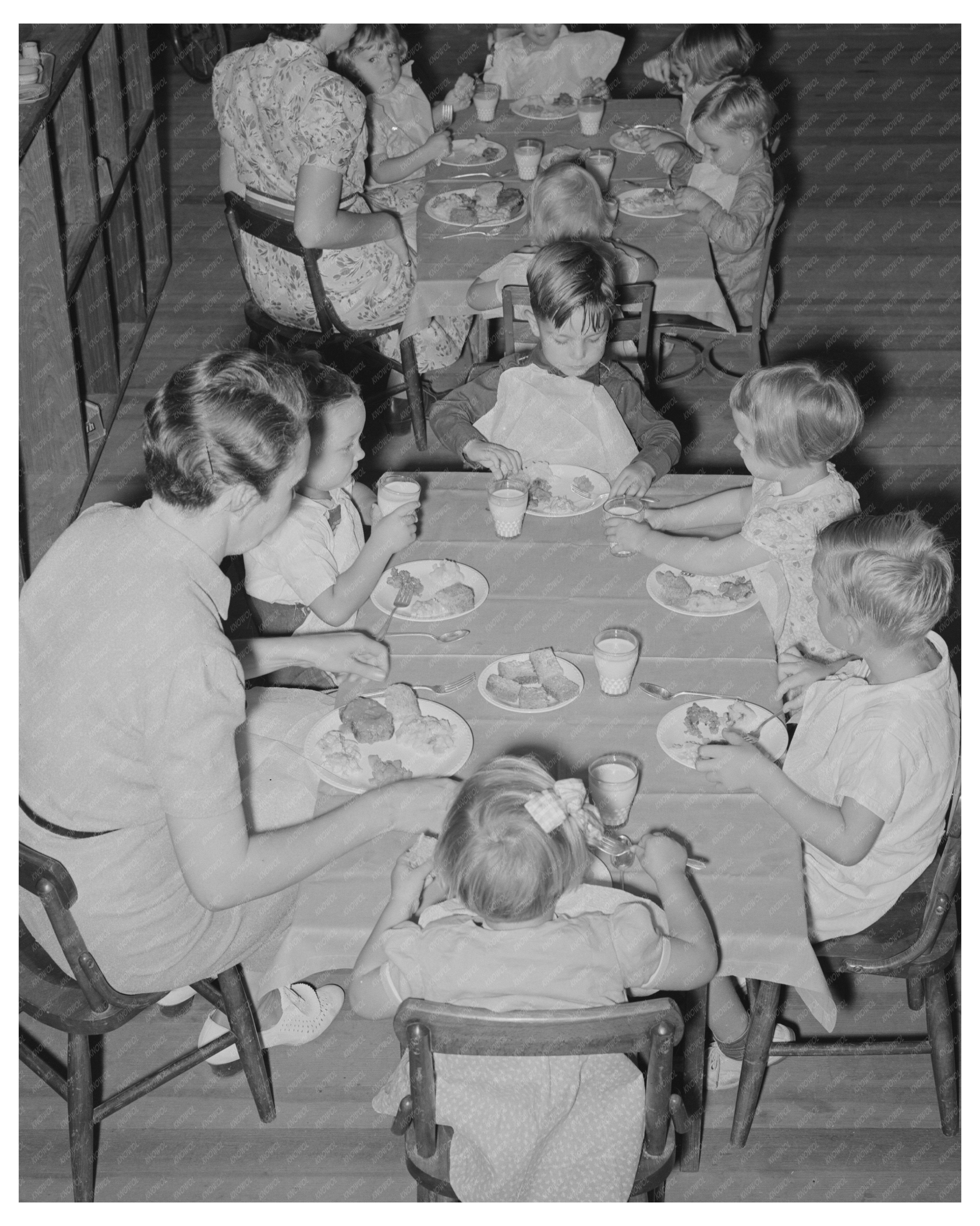 Kindergarten Children Eating Lunch in Arkansas 1938