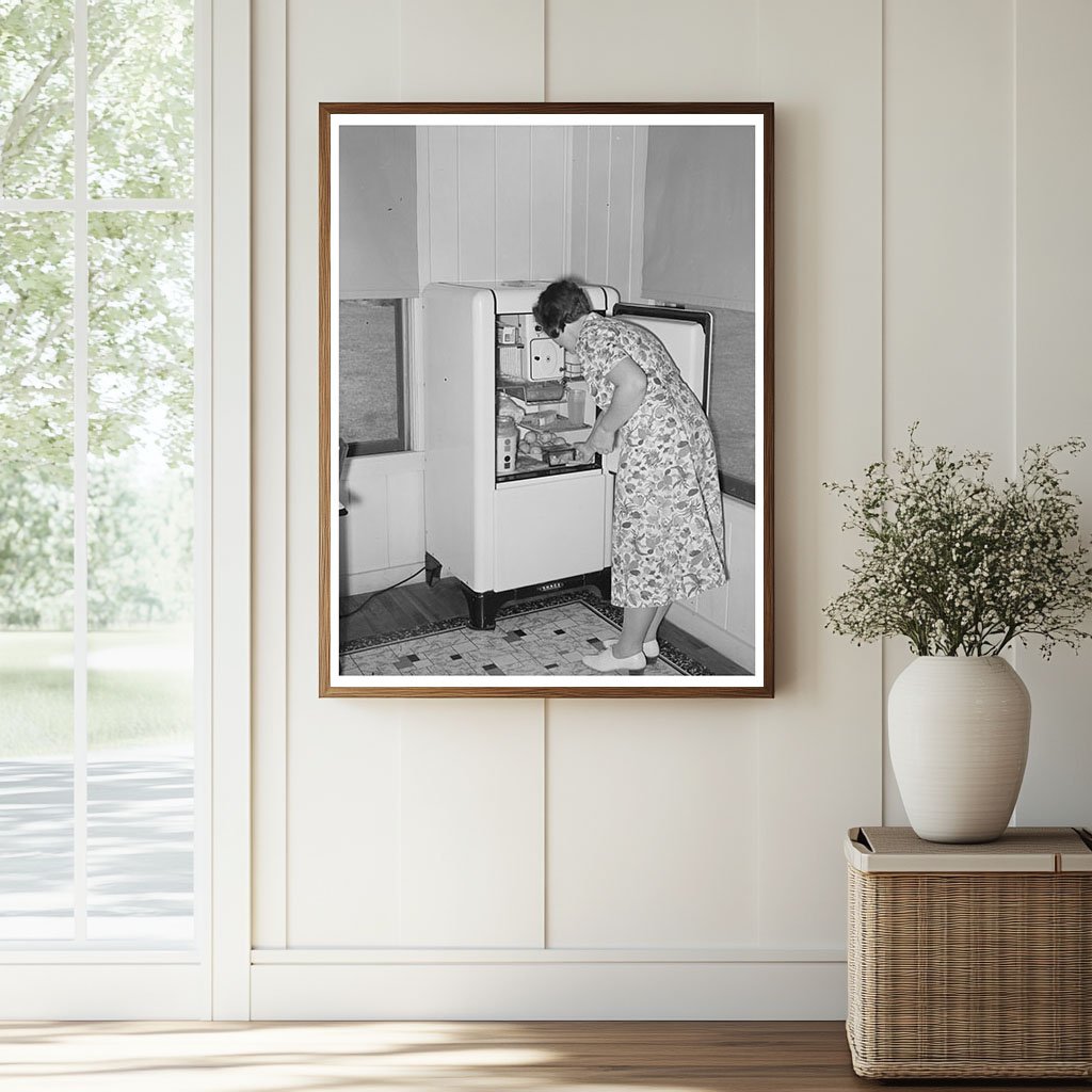 Housewife Using Electric Refrigerator in Arkansas Farm 1938