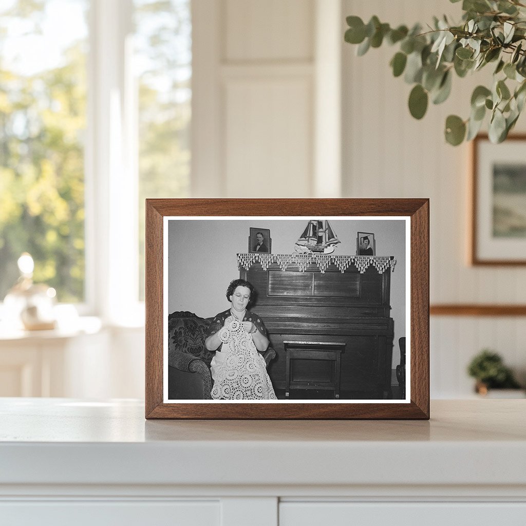 Joseph La Blancs Wife Crocheting in Louisiana 1938