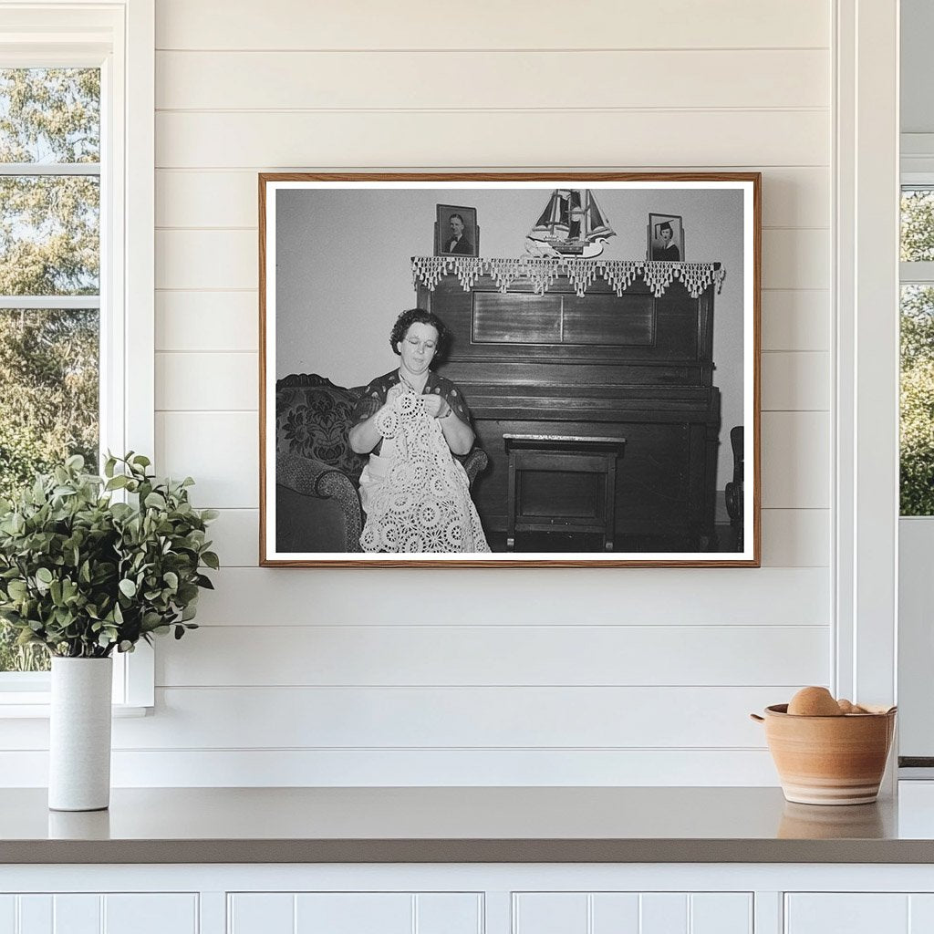 Joseph La Blancs Wife Crocheting in Louisiana 1938