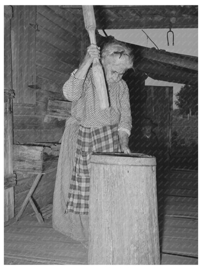 Cajun Woman Hulling Rice with Mortar and Pestle 1938