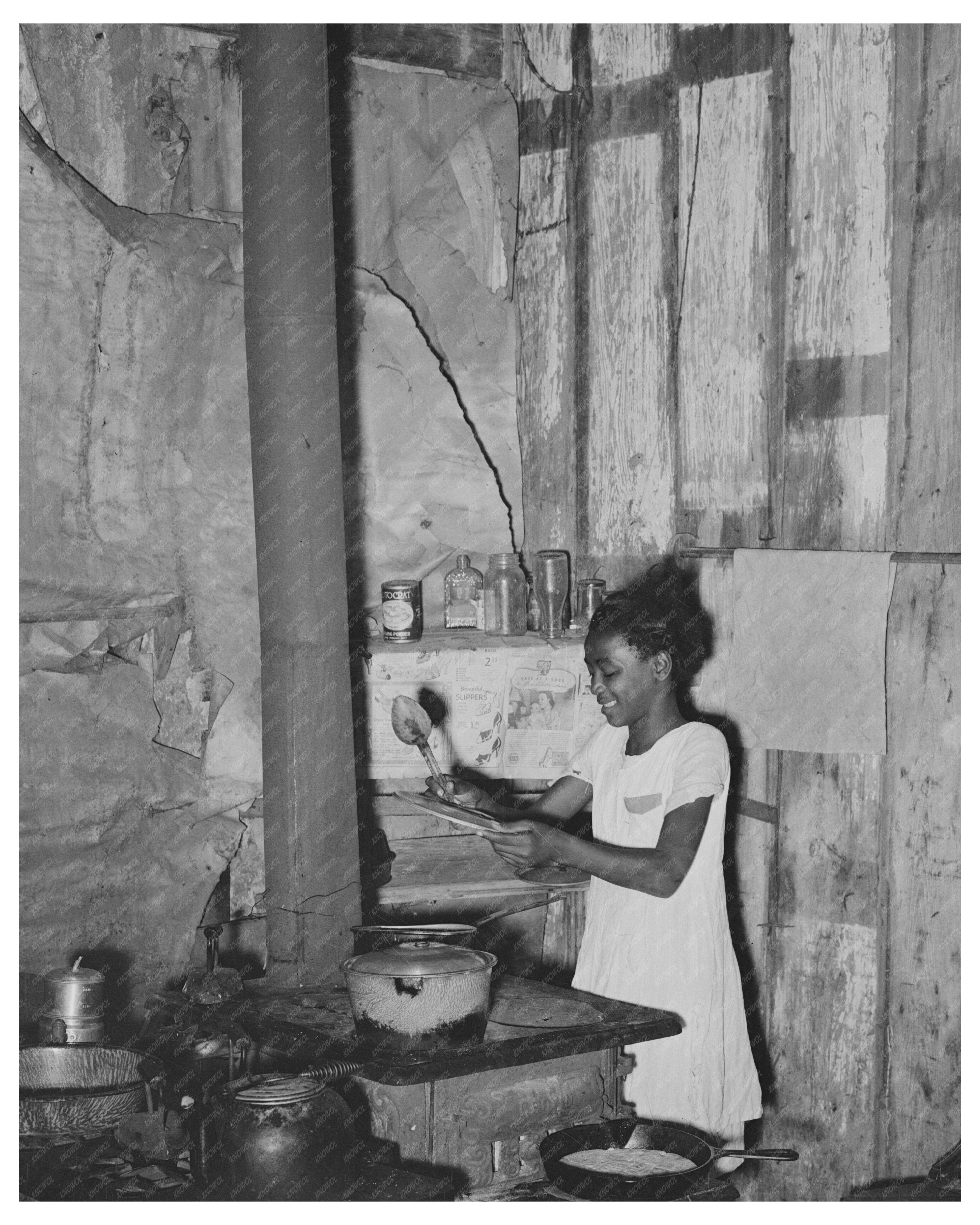 Girl Cooking in Trepagnier Plantation Kitchen 1938