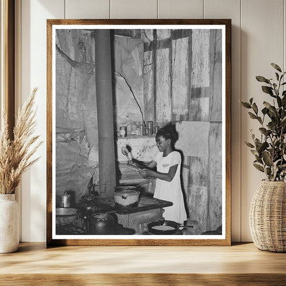 Girl Cooking in Trepagnier Plantation Kitchen 1938