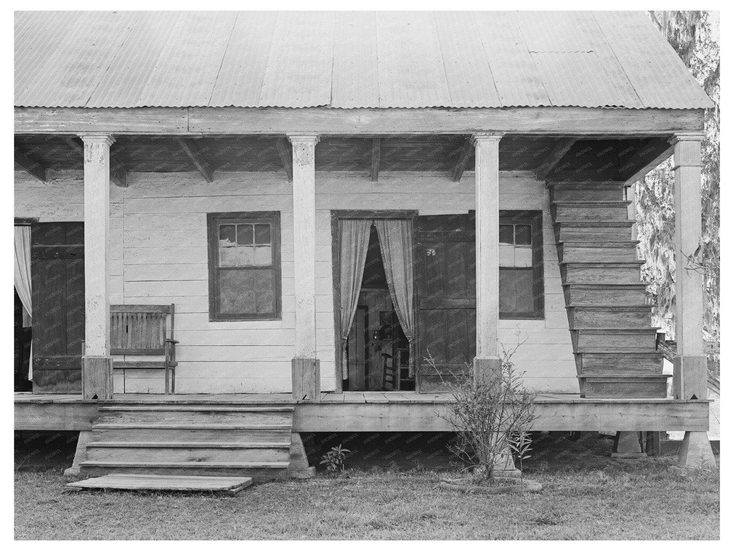 Rural House with Outside Stairway in Louisiana 1938