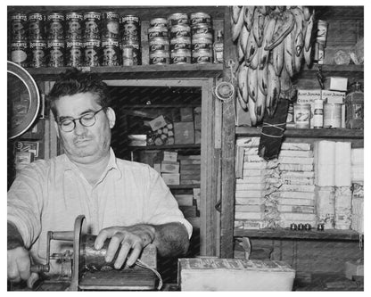 General Store Owner Slicing Bologna Jarreau Louisiana 1938